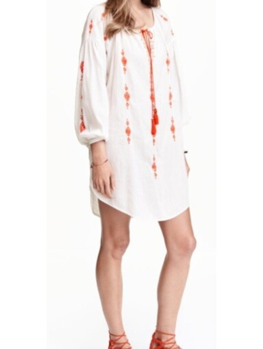 HM Cotton Boho Embroidered Tunic Dress Size US, CA, MX-4, EUR 34, CN 160/80A
